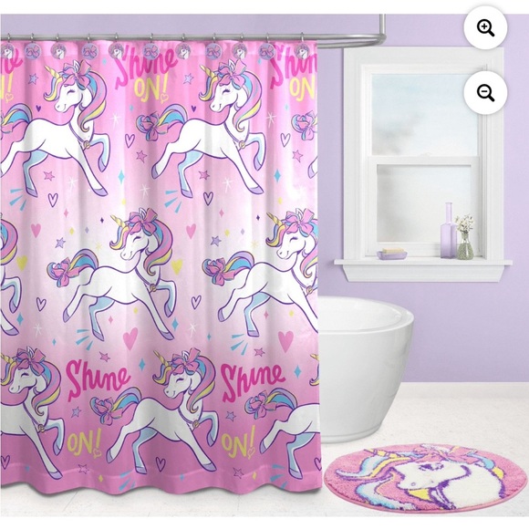 COPY - Jojo Siwa 14 piece shower curtain set with tufted rug 72 x 72 - Picture 1 of 6